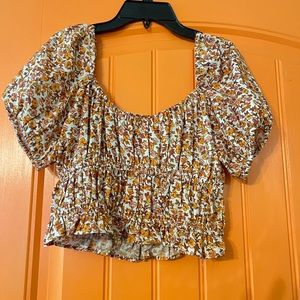 Orange Floral Crop Top Blouse